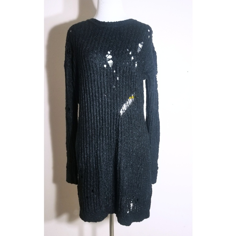 NWT Planet Gold Distressed Black Knit Dress